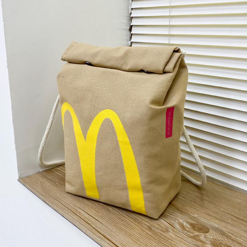 McDonald's Backpack - Large Capacity Retro Paper Bag Canvas Notebook Bag for Unisex Adults Multifunction Camo