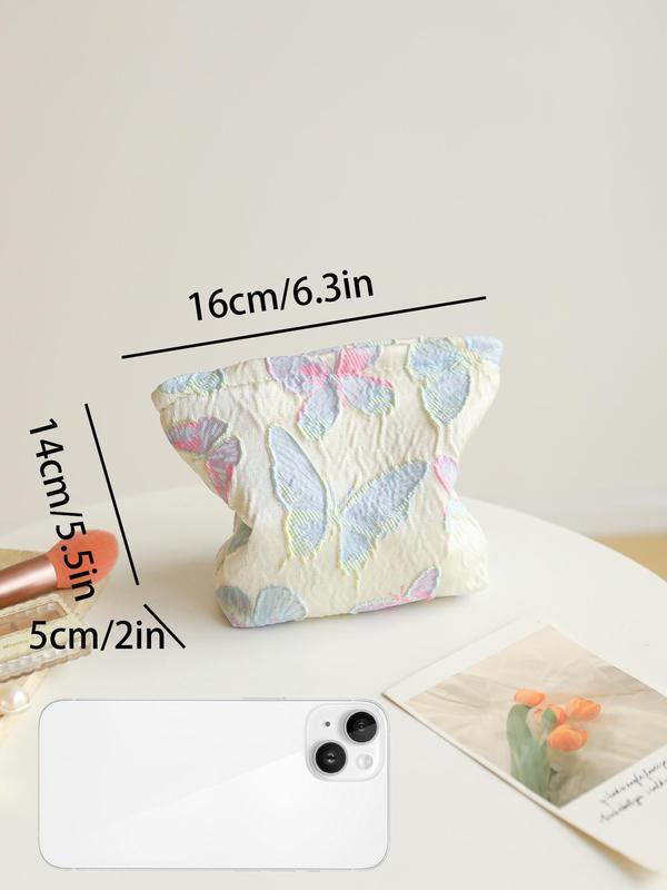 Cute Butterfly Embroidered Makeup Bag, Zipper Portable Travel Fall Freshness Cosmetic Storage Bag, Casual Trendy Versatile Travel Makeup Bag for Women & Girls Fall Outfits