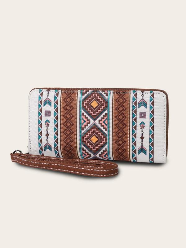 Boho Style Ethnic Pattern Zipper RIFD Wristlet, Fashionable Fabric Waterproof Coin Wallet Card Holder, Casual Trendy Versatile High-quality Daily Wallet