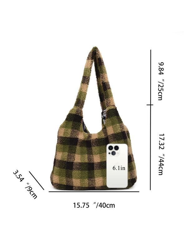 Women's Retro Plaid Pattern Tote Bag, Large Capacity Shoulder Bag, Stylish Bowknot Hobo Bag for Women