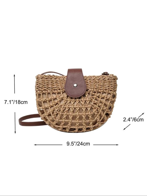 Boho Semicircular Shape Hollow out Straw Bag, Trendy Elegant Crossbody Bag, Chic Summer 2024 Crossbody Bag for Summer Beach Outfits, Back To School Bags For Women, Fall Outfits, Fall Freshness