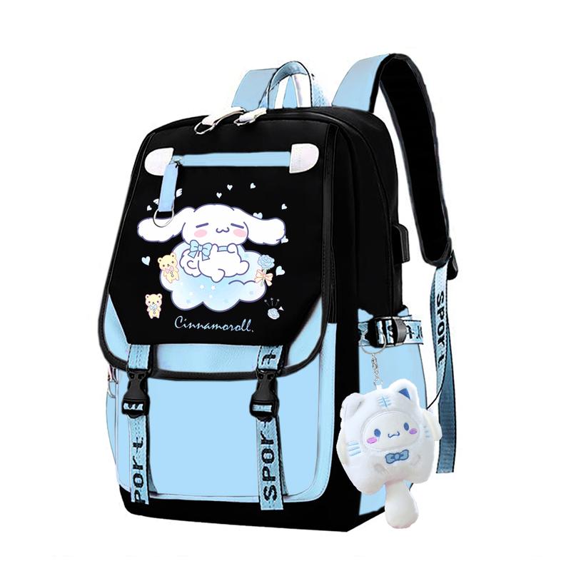 Kawaii Cinnamoroll Backpack With cute Plush Pendant, Aesthetic Backpack Cute Kawaii Backpack for Girl School