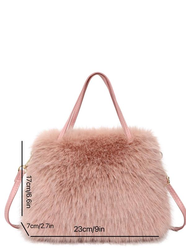 Solid Fluffy Handbag, Fashionable Faux Fur Crossbody Bag for Women, Casual Trendy Versatile High-quality Daily Commuting Bag