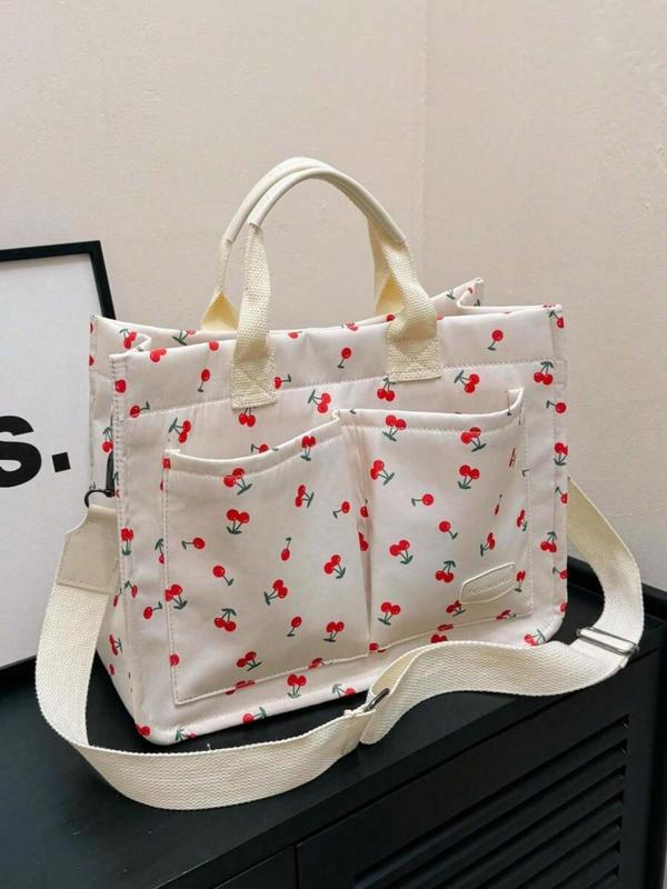 Solid Color Flower & Fruit & Heart Pattern Fall 2024 Everything Tote Bag for Women, Large Capacity Tote Bag, Travel Essentials, Multi Pocket Work Bag As Girlfriend Gifts, Fall Outfits, Fall Freshness