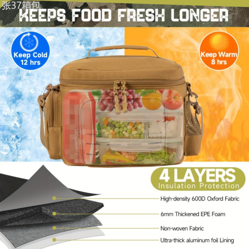 Lunch Bag For Men, Heavy Duty Lunch Box Work Leakproof Insulated Durable Thermal Cooler Bag For Adult, For Office Camping Picnic MOLLE Webbing