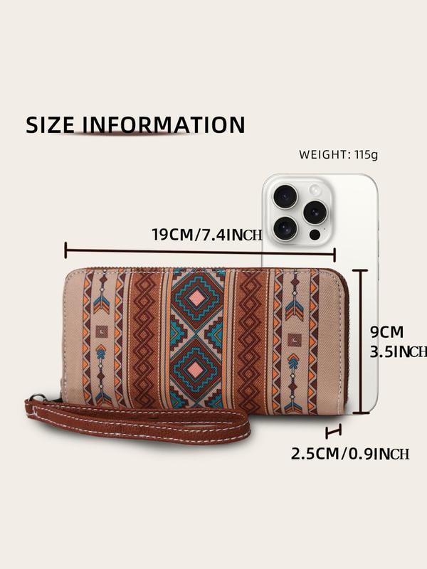 Boho Style Ethnic Pattern Zipper RIFD Wristlet, Fashionable Fabric Waterproof Coin Wallet Card Holder, Casual Trendy Versatile High-quality Daily Wallet