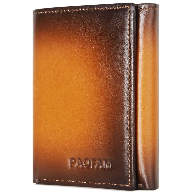 Fashion Men's Trifold Wallet, Genuine Leather RFID Blocking Slim model, 8 card slots, 3 ID windows, 2 bill compartments, large capacity!