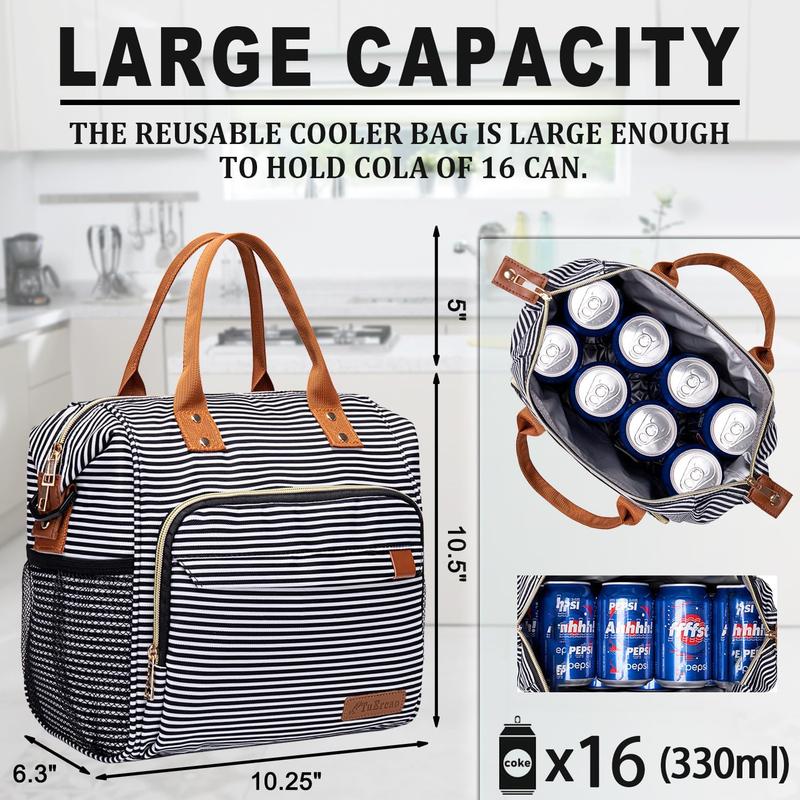 Lunch Bag Women Large Insulated Lunch Box for Work Adult Leakproof Portable Cooler Bag Reusable Lunch Tote Bag for Picnic, Stripes