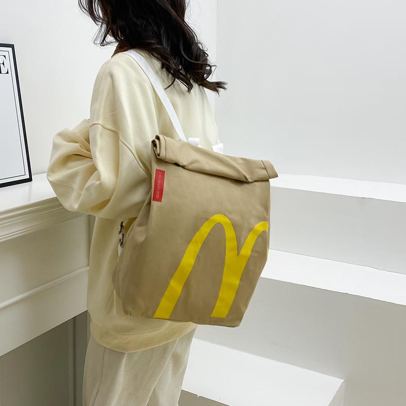 McDonald's Backpack - Large Capacity Retro Paper Bag Canvas Notebook Bag for Unisex Adults Multifunction Camo