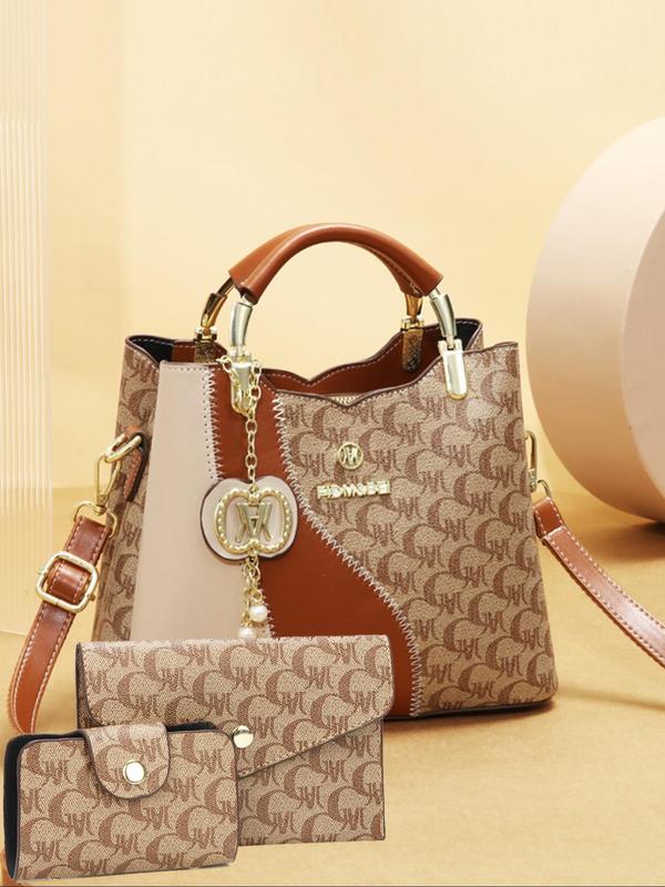 Women's Fashionable Letter Pattern Handbag & Wallet Set, Casual Large Capacity Shoulder Bag Set for Daily Used, Trendy Versatile High-quality Daily Commuting Bag