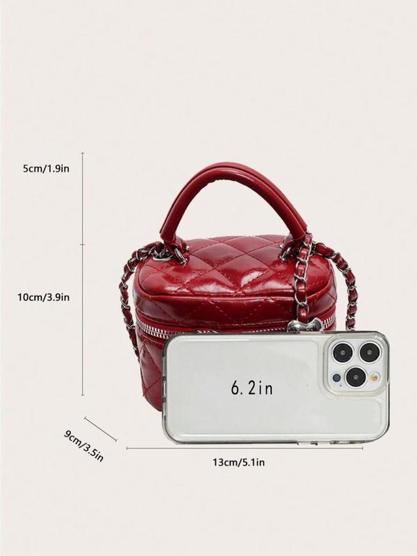 Women's Fashionable Solid Color Quilted Crossbody Bag, Elegant Mini Handbag with Heart Decor, Casual Trendy Versatile High-quality Daily Commuting Bag