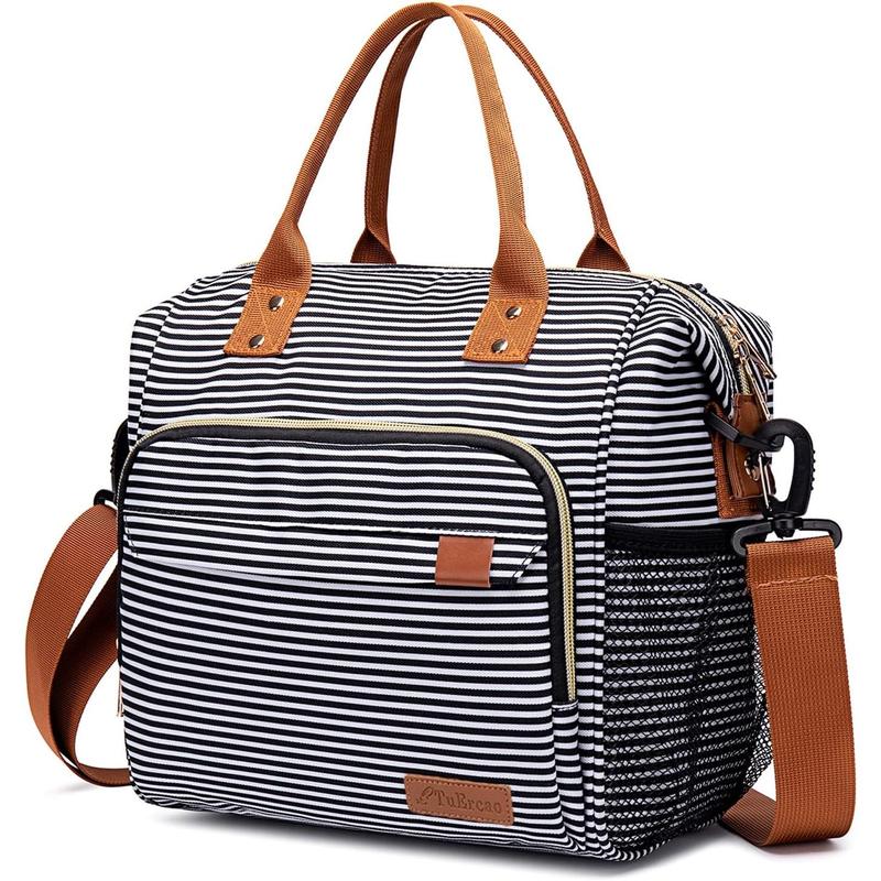 Lunch Bag Women Large Insulated Lunch Box for Work Adult Leakproof Portable Cooler Bag Reusable Lunch Tote Bag for Picnic, Stripes