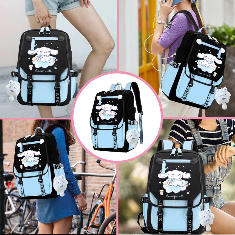 Kawaii Cinnamoroll Backpack With cute Plush Pendant, Aesthetic Backpack Cute Kawaii Backpack for Girl School