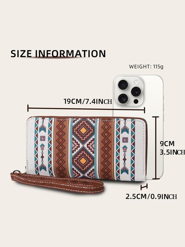 Boho Style Ethnic Pattern Zipper RIFD Wristlet, Fashionable Fabric Waterproof Coin Wallet Card Holder, Casual Trendy Versatile High-quality Daily Wallet