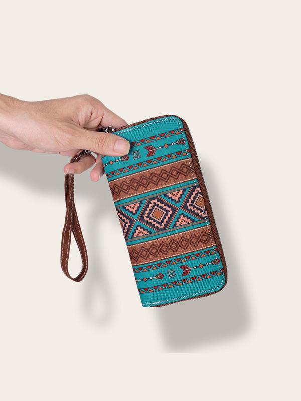 Boho Style Ethnic Pattern Zipper RIFD Wristlet, Fashionable Fabric Waterproof Coin Wallet Card Holder, Casual Trendy Versatile High-quality Daily Wallet