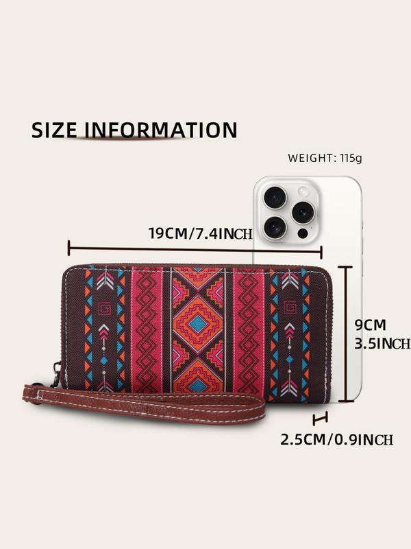 Boho Style Ethnic Pattern Zipper RIFD Wristlet, Fashionable Fabric Waterproof Coin Wallet Card Holder, Casual Trendy Versatile High-quality Daily Wallet