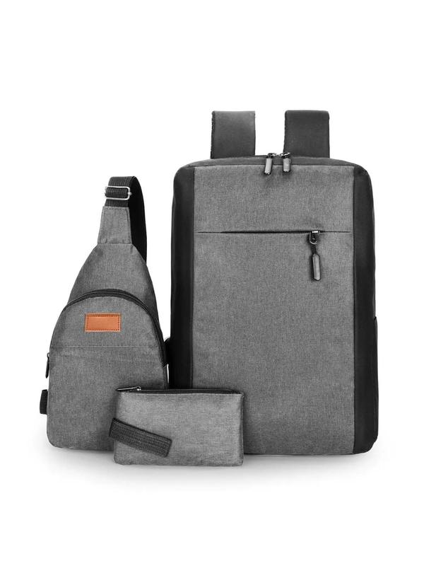 Men's Summer Plain Zipper Oxford Bag Set As Father's Day Gift, Includes Business Computer Backpack with USB Port, Shoulder Bag, Wristlet, Male Casual Zipper Bag Set for Daily Used, Boyfriend Gifts