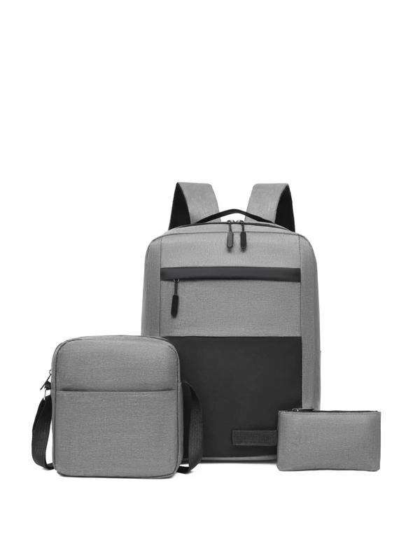 Men's Summer Plain Zipper Oxford Bag Set As Father's Day Gift, Includes Business Computer Backpack with USB Port, Shoulder Bag, Wristlet, Male Casual Zipper Bag Set for Daily Used, Boyfriend Gifts