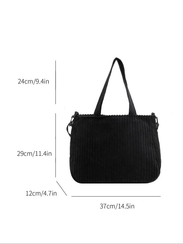 Women's Solid Color Corduroy Tote Bag, Fashionable Large Capacity Shoulder Bag for Work & School, Female All-match Trendy Bag