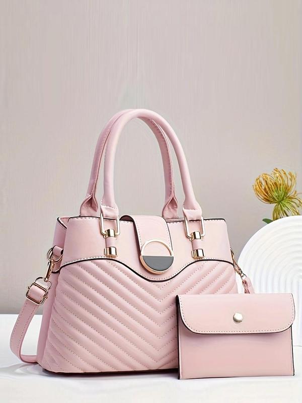 Women's Summer Elegant Quilted Minimalist Handbag & Clutch Wallet, Trendy Large Capacity Crossbody Bag & Purse, Chic Bag Set for Gift Daily & Work Use