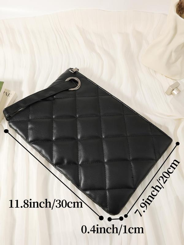 Women's Fashionable Solid Color Quilted Clutch Bag, Trendy Square Handbag with Wristlet, Women's Coin Purse, Phone Bag, Makeup Bag