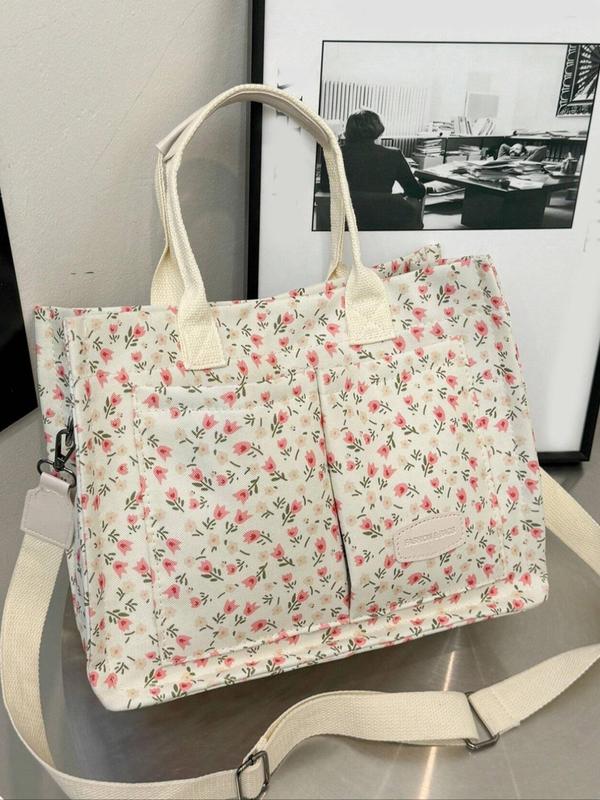 Solid Color Flower & Fruit & Heart Pattern Fall 2024 Everything Tote Bag for Women, Large Capacity Tote Bag, Travel Essentials, Multi Pocket Work Bag As Girlfriend Gifts, Fall Outfits, Fall Freshness