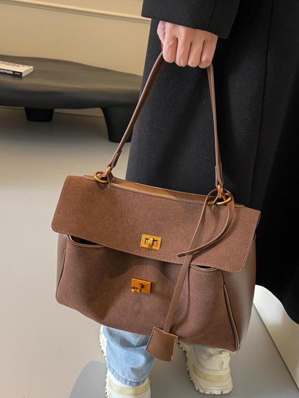 Women's Fashionable Suede Shoulder Bag, Casual Versatile Crossbody Bag with Top Handle, Trendy High-quality Daily Commuting Bag, Girl Fashionable Bag