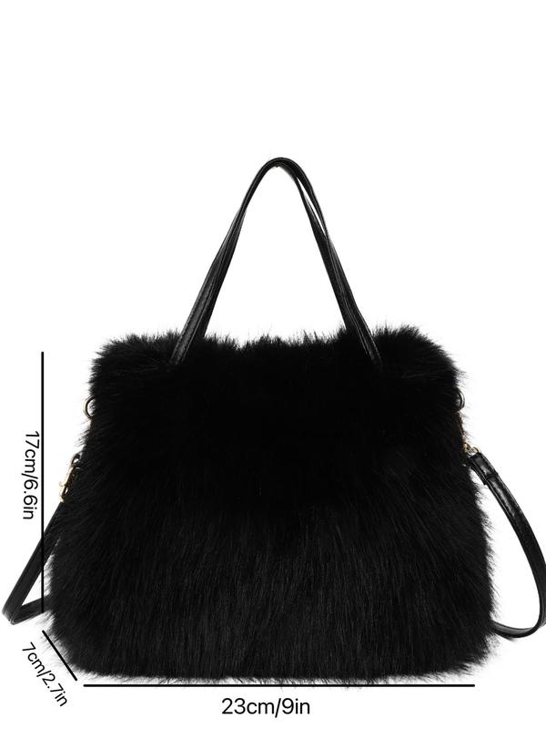 Solid Fluffy Handbag, Fashionable Faux Fur Crossbody Bag for Women, Casual Trendy Versatile High-quality Daily Commuting Bag