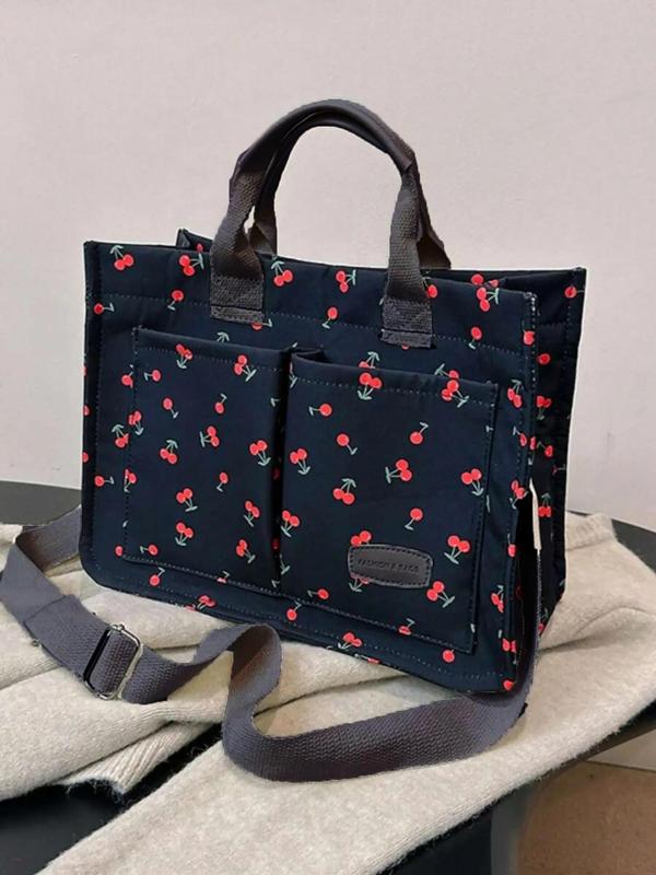 Solid Color Flower & Fruit & Heart Pattern Fall 2024 Everything Tote Bag for Women, Large Capacity Tote Bag, Travel Essentials, Multi Pocket Work Bag As Girlfriend Gifts, Fall Outfits, Fall Freshness