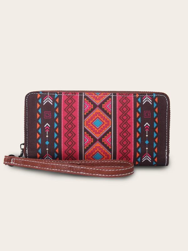 Boho Style Ethnic Pattern Zipper RIFD Wristlet, Fashionable Fabric Waterproof Coin Wallet Card Holder, Casual Trendy Versatile High-quality Daily Wallet