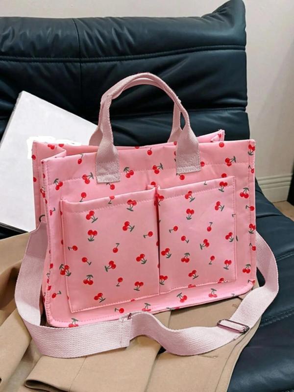 Solid Color Flower & Fruit & Heart Pattern Fall 2024 Everything Tote Bag for Women, Large Capacity Tote Bag, Travel Essentials, Multi Pocket Work Bag As Girlfriend Gifts, Fall Outfits, Fall Freshness