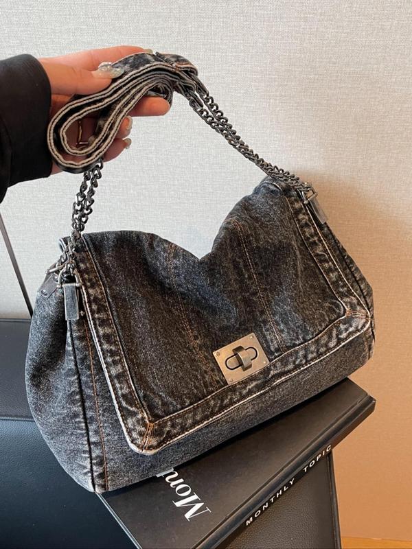 Fashion Denim Shoulder Bag, 2024 New Style Casual Versatile Crossbody Bag for Women, Trendy All-match Commuter Bag for Daily Travel Work Commute