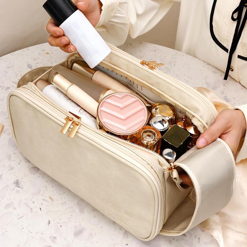 Large Capacity Makeup Bag, 1 Count Portable Cosmetic Storage Bag with Brush Holder, Waterproof Makeup Organizer Pouch for Home & Travel