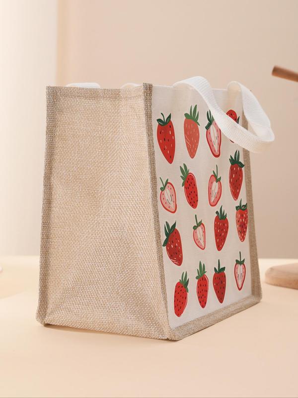 Strawberry Pattern Lunch Bag, Portable Insulated Lunch Bag, Large Capacity Lunch Box Bag for Women & Men, Dinner Bag for Camping Student Picnic Food and Drink