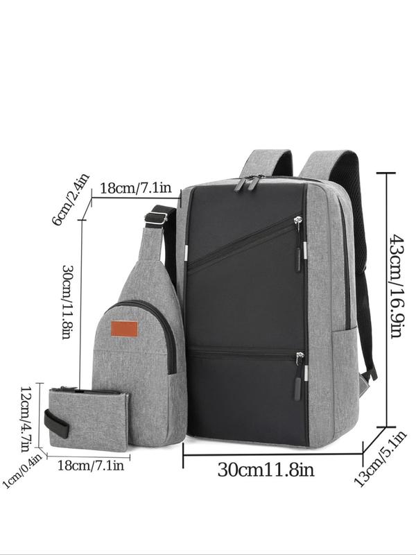 Men's Summer Plain Zipper Oxford Bag Set As Father's Day Gift, Includes Business Computer Backpack with USB Port, Shoulder Bag, Wristlet, Male Casual Zipper Bag Set for Daily Used, Boyfriend Gifts