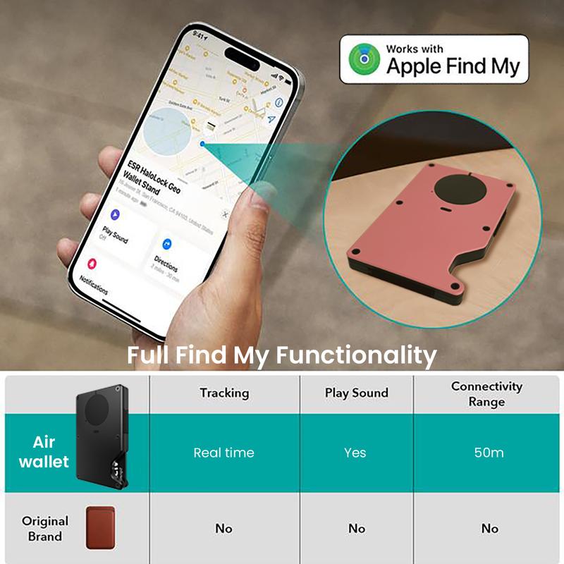 Air Wallet For Men,  Built-in Air Tag Chip & RFID Safe, Only IOS, Can hold up to 12 cards