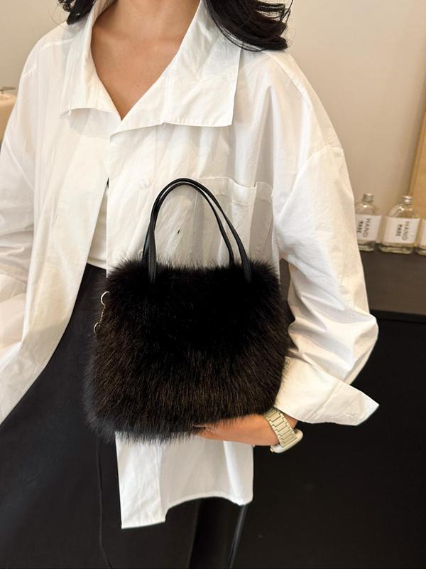 Solid Fluffy Handbag, Fashionable Faux Fur Crossbody Bag for Women, Casual Trendy Versatile High-quality Daily Commuting Bag