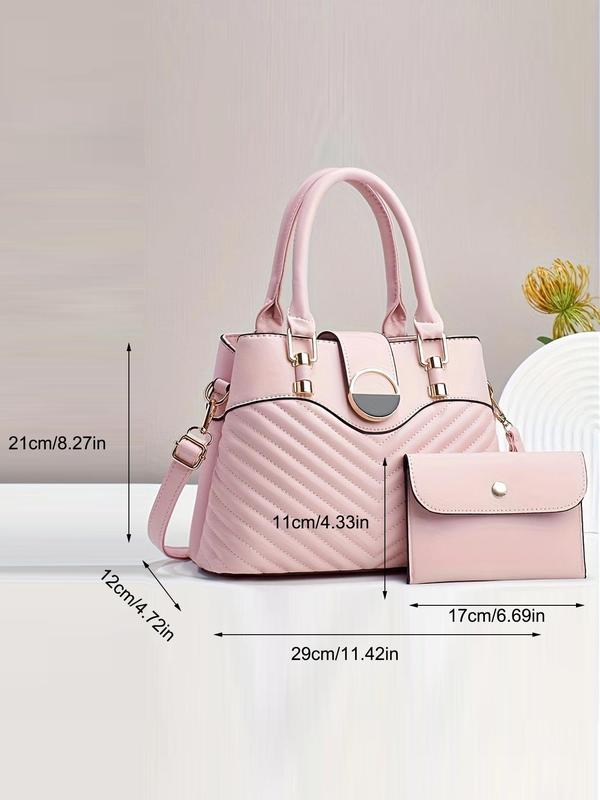 Women's Summer Elegant Quilted Minimalist Handbag & Clutch Wallet, Trendy Large Capacity Crossbody Bag & Purse, Chic Bag Set for Gift Daily & Work Use