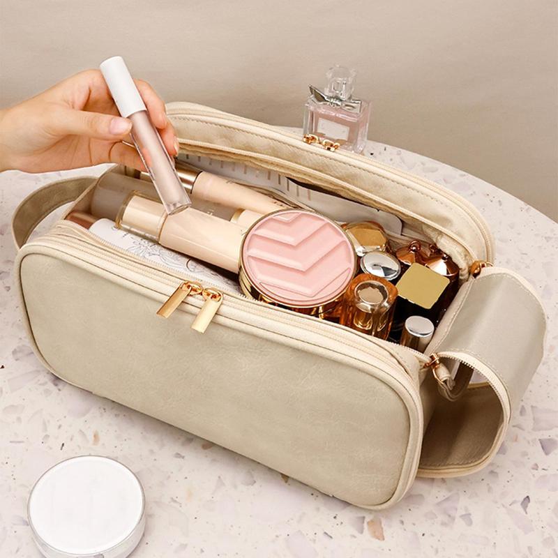 Large Capacity Makeup Bag, 1 Count Portable Cosmetic Storage Bag with Brush Holder, Waterproof Makeup Organizer Pouch for Home & Travel