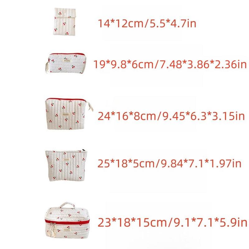 Cherry Pattern Makeup Bag Set, 5 Counts set 5-size Multi-purpose Makeup Up Organizer Storage Bag, Portable Storage Bag for Travel, Christmas Gift Ideas, Stocking Stuffers