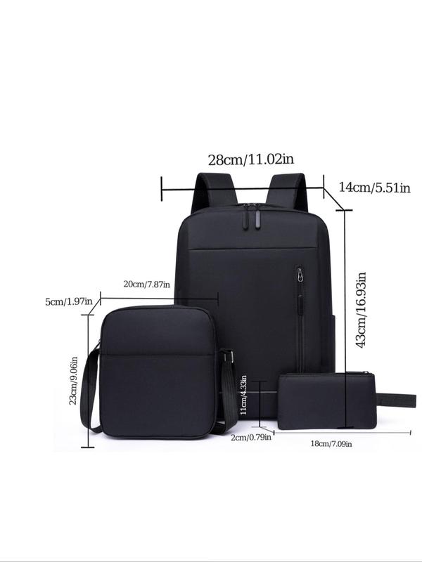 Men's Summer Plain Zipper Oxford Bag Set As Father's Day Gift, Includes Business Computer Backpack with USB Port, Shoulder Bag, Wristlet, Male Casual Zipper Bag Set for Daily Used, Boyfriend Gifts