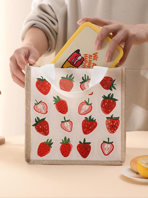 Strawberry Pattern Lunch Bag, Portable Insulated Lunch Bag, Large Capacity Lunch Box Bag for Women & Men, Dinner Bag for Camping Student Picnic Food and Drink