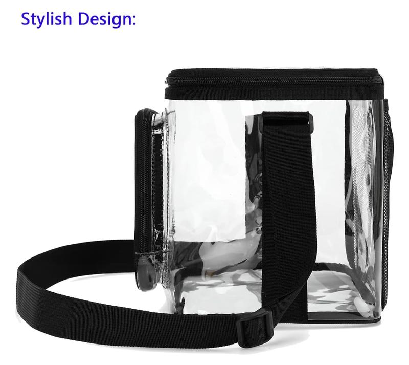 FlowFly Clear Lunch Bag Adult Large Heavy Duty Transparent Stadium Approved Lunch Box for Women and Men with Adjustable Shoulder Strap, Front Zipper Pocket, Clear