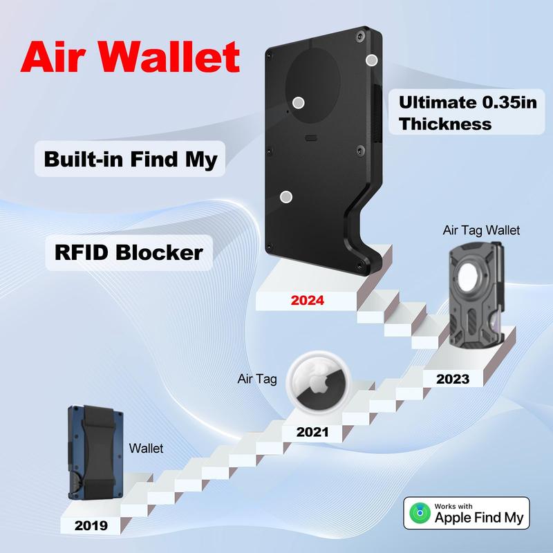 Air Wallet For Men,  Built-in Air Tag Chip & RFID Safe, Only IOS, Can hold up to 12 cards