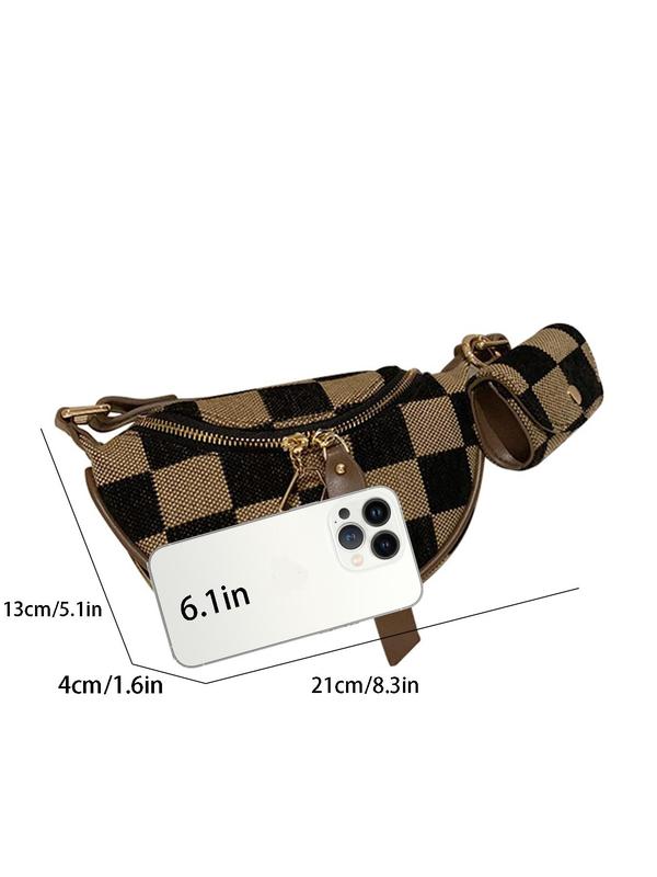 Women's Fashionable Checkerboard Pattern Crossbody Bag, Casual Versatile Zipper Shoulder Bag for Daily Used, Trendy All-match Commuter Bag