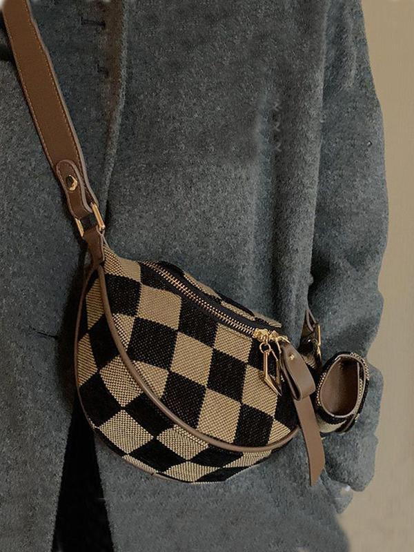 Women's Fashionable Checkerboard Pattern Crossbody Bag, Casual Versatile Zipper Shoulder Bag for Daily Used, Trendy All-match Commuter Bag