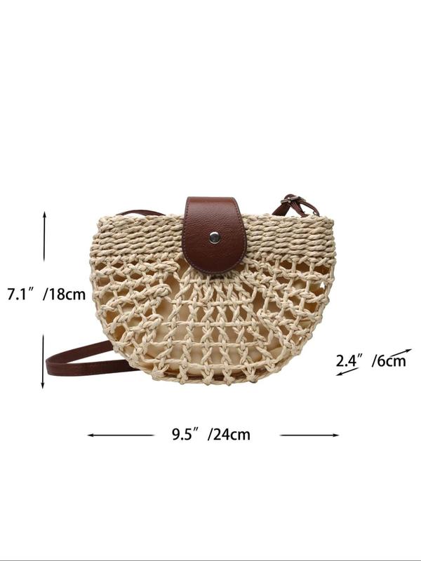 Boho Semicircular Shape Hollow out Straw Bag, Trendy Elegant Crossbody Bag, Chic Summer 2024 Crossbody Bag for Summer Beach Outfits, Back To School Bags For Women, Fall Outfits, Fall Freshness