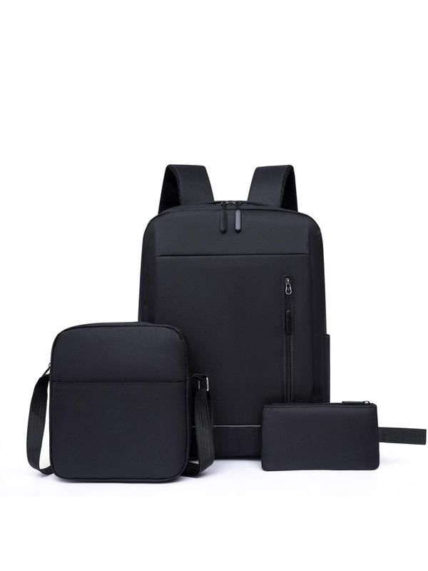 Men's Summer Plain Zipper Oxford Bag Set As Father's Day Gift, Includes Business Computer Backpack with USB Port, Shoulder Bag, Wristlet, Male Casual Zipper Bag Set for Daily Used, Boyfriend Gifts