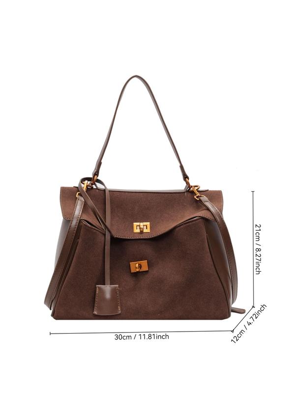 Women's Fashionable Suede Shoulder Bag, Casual Versatile Crossbody Bag with Top Handle, Trendy High-quality Daily Commuting Bag, Girl Fashionable Bag