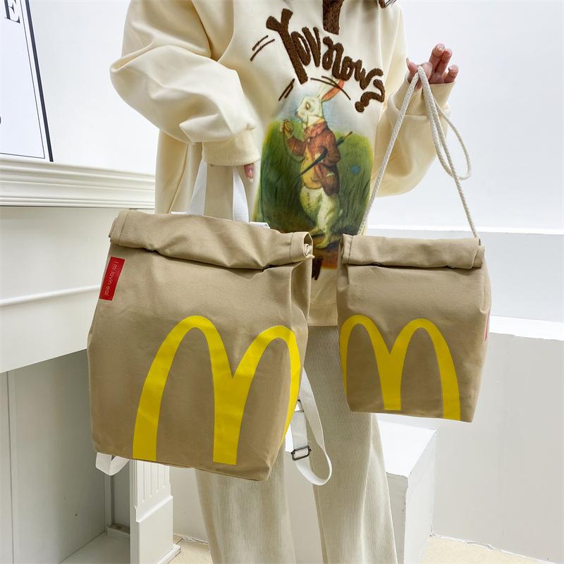 McDonald's Backpack - Large Capacity Retro Paper Bag Canvas Notebook Bag for Unisex Adults Multifunction Camo